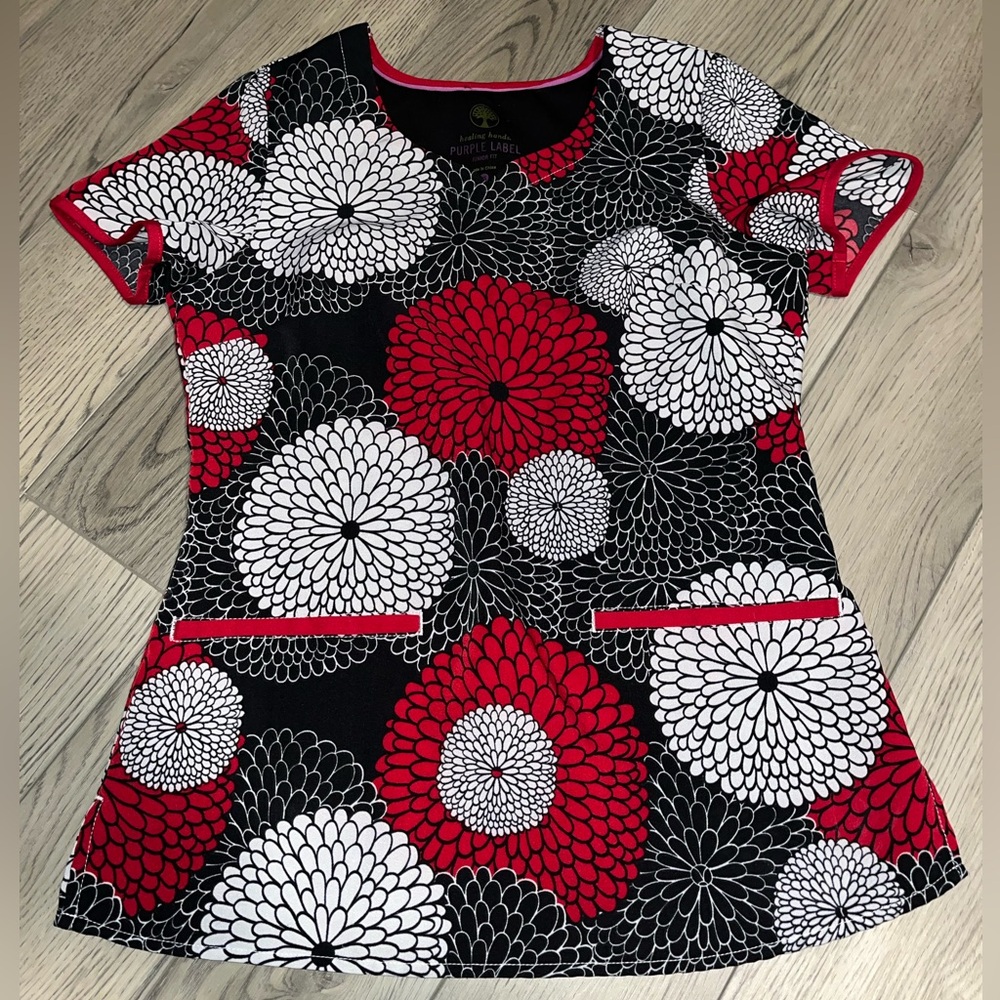 Floral Black and Red Top